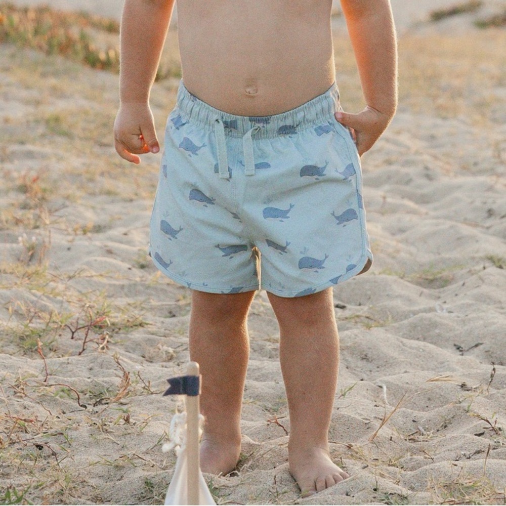 Rylee + Cru Blue Swim Trunks with Subtle Pattern